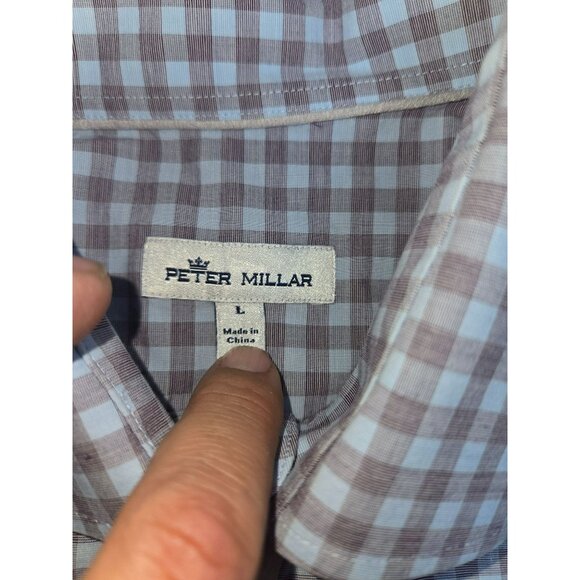 Peter Millar Mens Blue Check Long Sleeve Button-Down Shirt Large - Picture 5 of 7